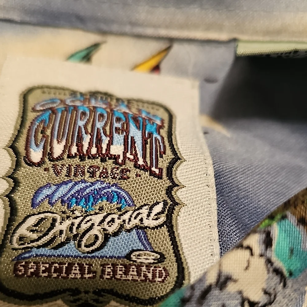 Ocean Current Multicolor Scenic Hawaiian Shirt Mens Large